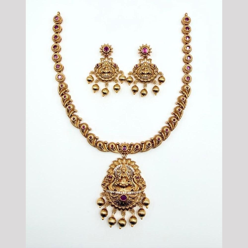 Sona Covering Elegant Pota Stone And Pearl Temple Necklace Set