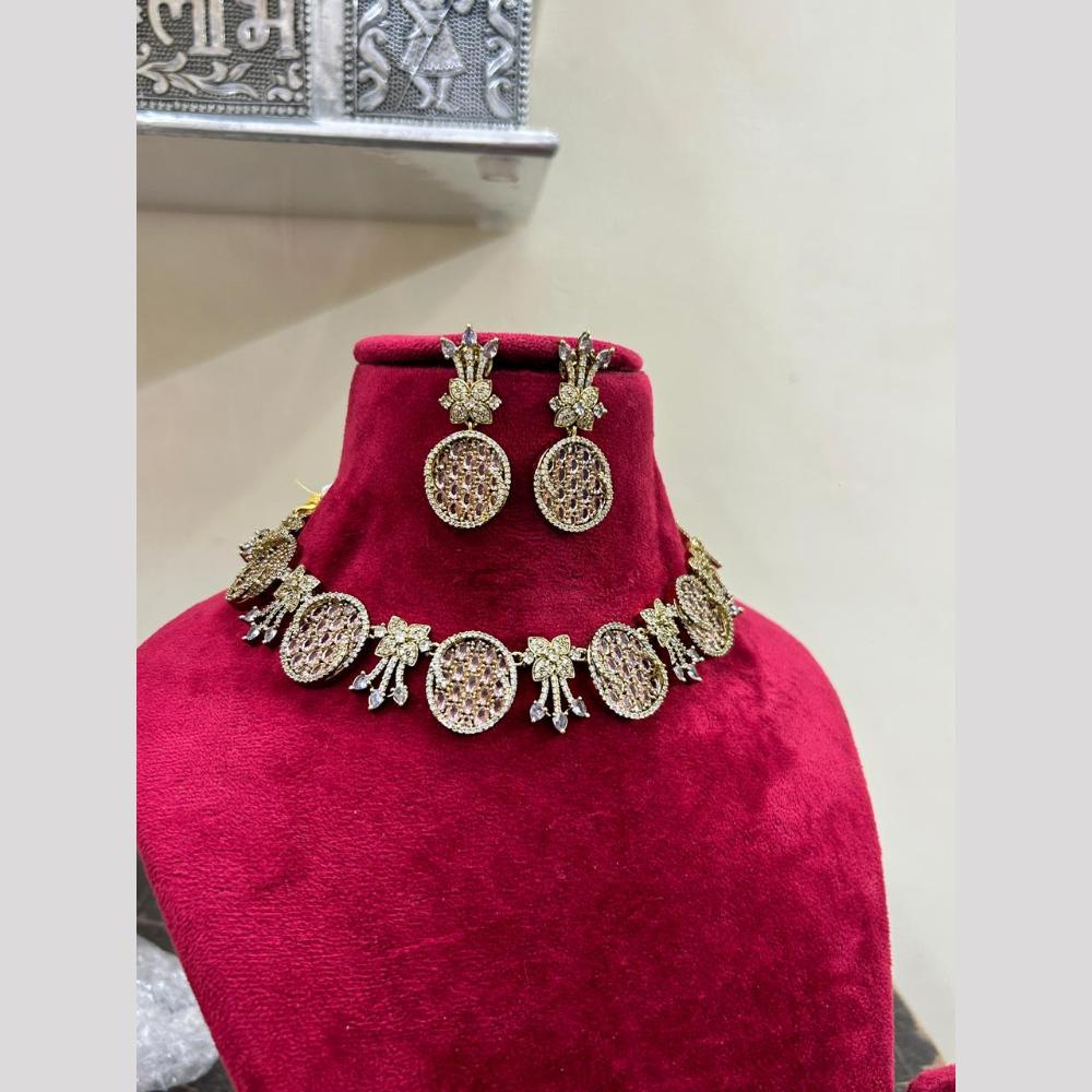Sona Covering American Diamond Choker Necklace Set with Matching Earrings