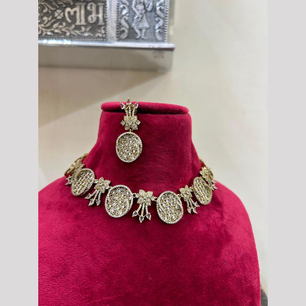 Sona Covering American Diamond Choker Necklace Set with Matching Earrings