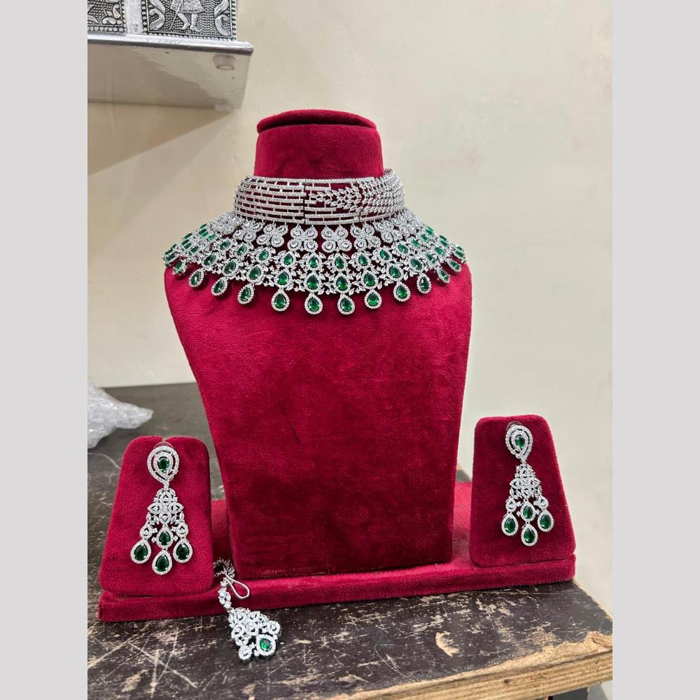 Sona Covering American Diamond Choker Necklace Set with Matching Earrings