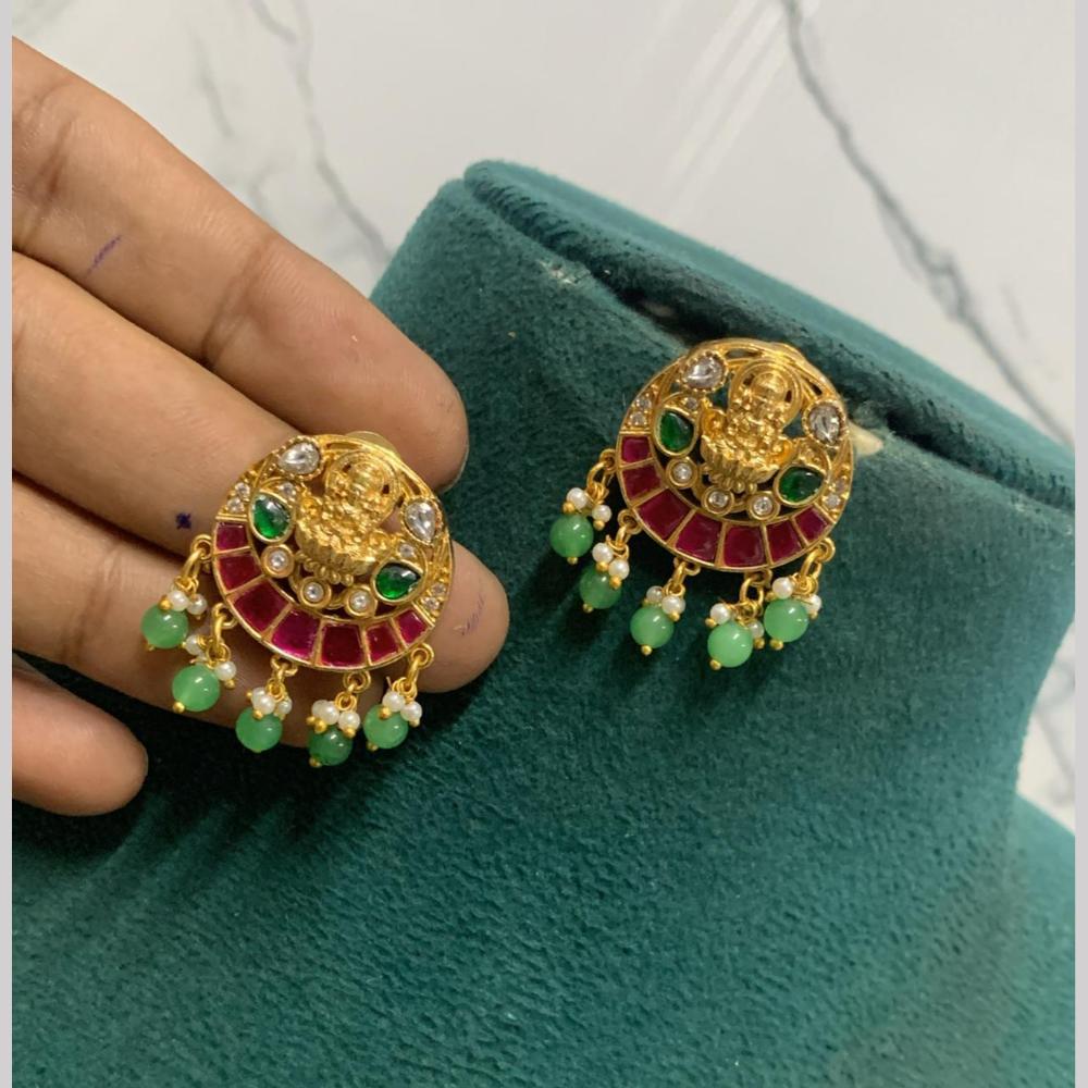 Sona Covering Royal Pota Stone And Pearl Temple Dangler Earrings