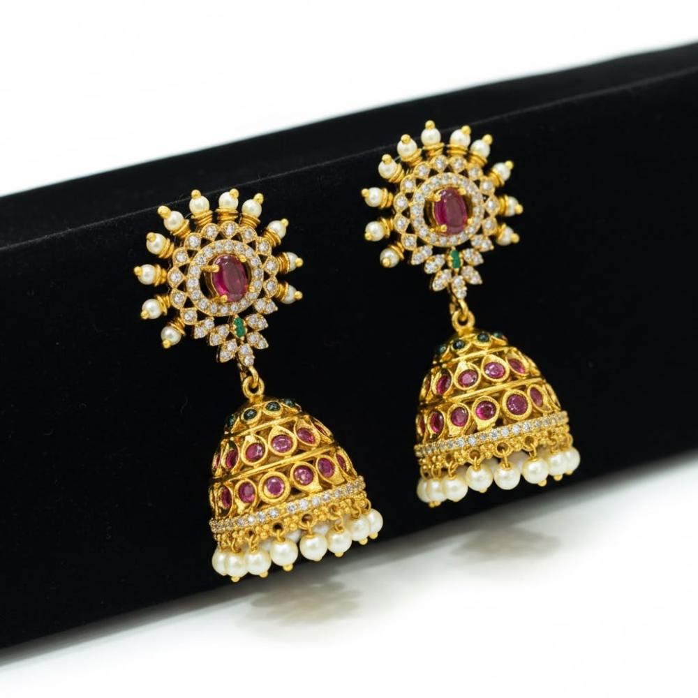 Sona Covering Royal Pota Stone And Pearl Jhumki Earrings