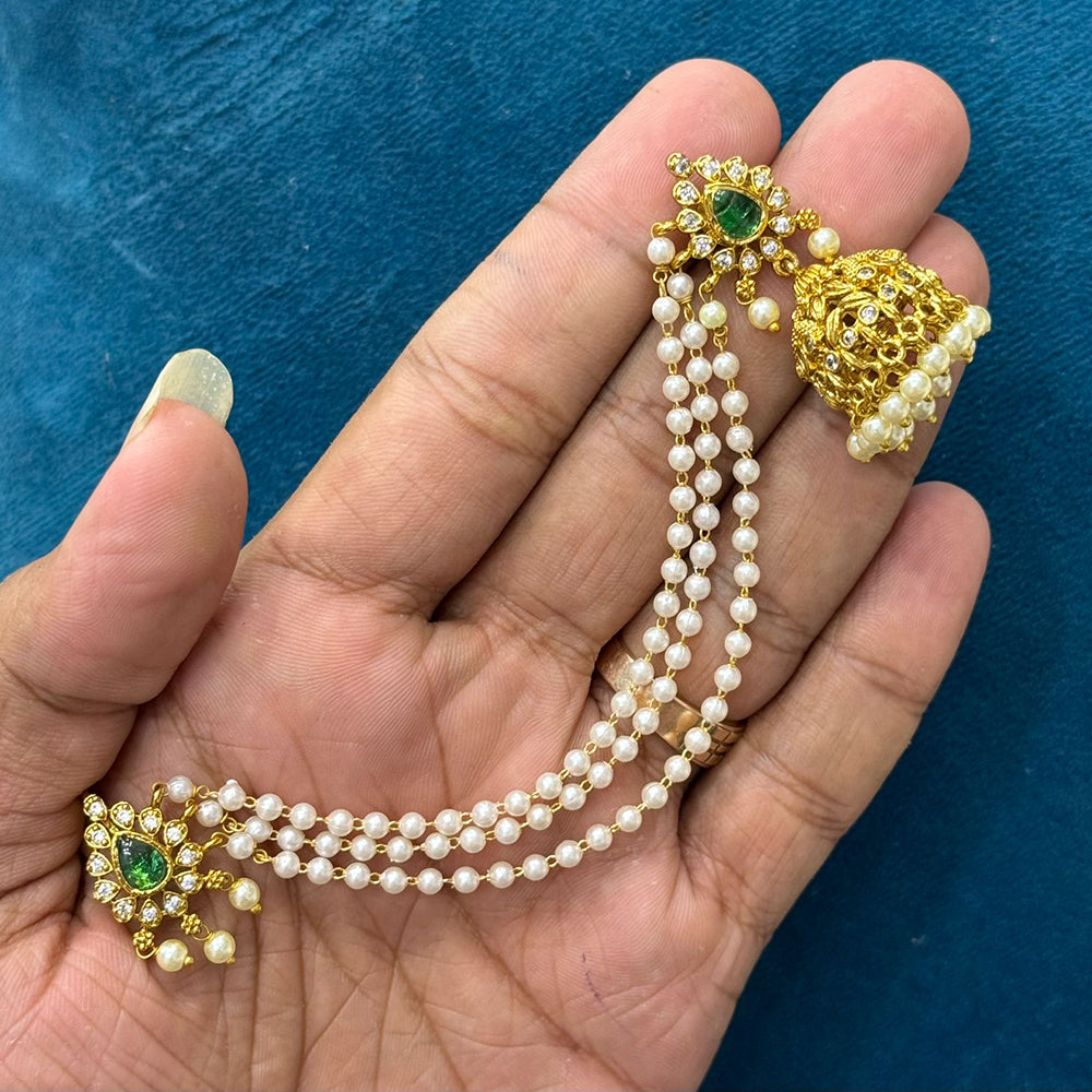 Sona Covering Designer Pota Stone Pearl Jhumki Earrings With Maangtikka Set
