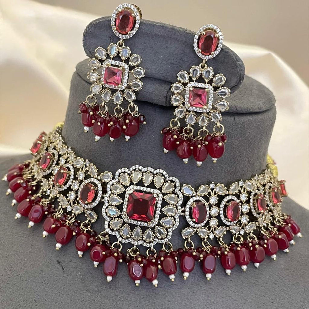 Sona Covering Delicate America Diamond And Pearl Choker Necklace Set