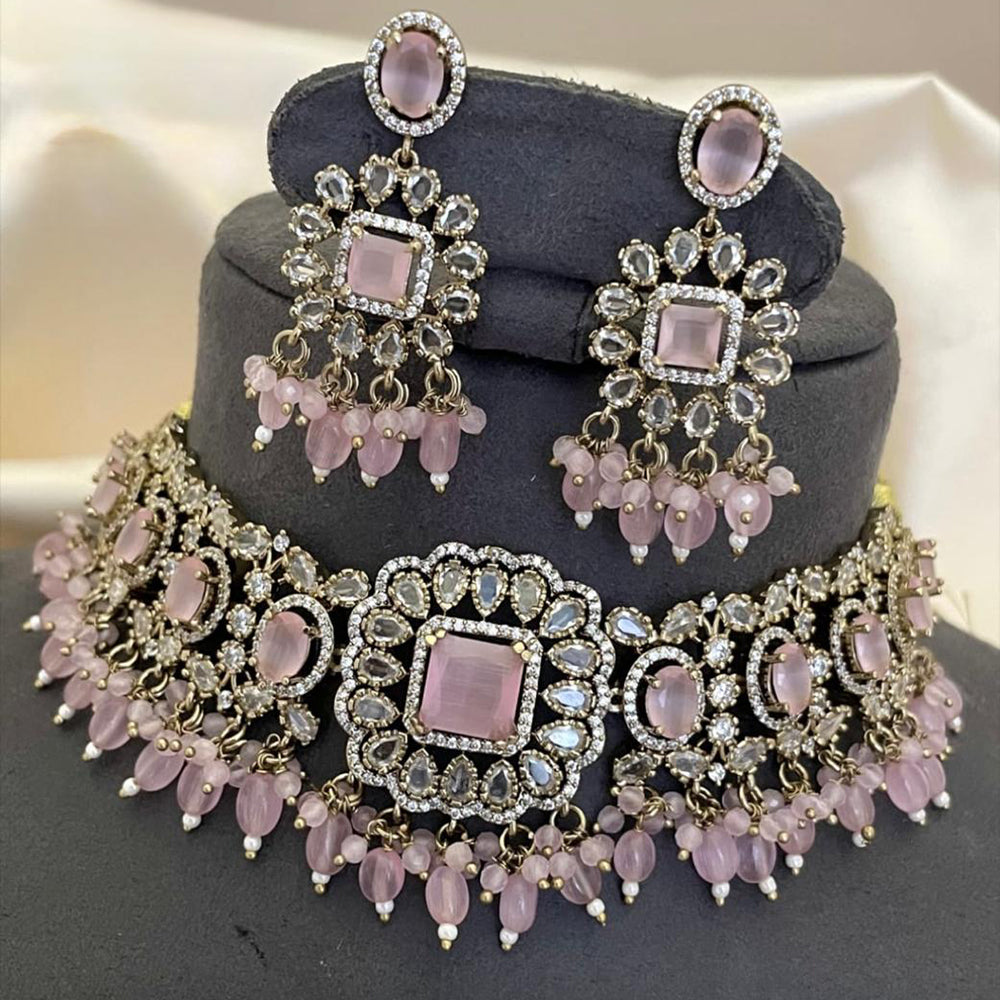 Sona Covering Delicate America Diamond And Pearl Choker Necklace Set