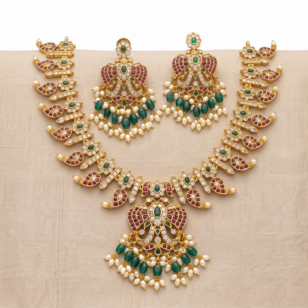 Sona Covering Delicate Pota Stone And Beads Necklace Set