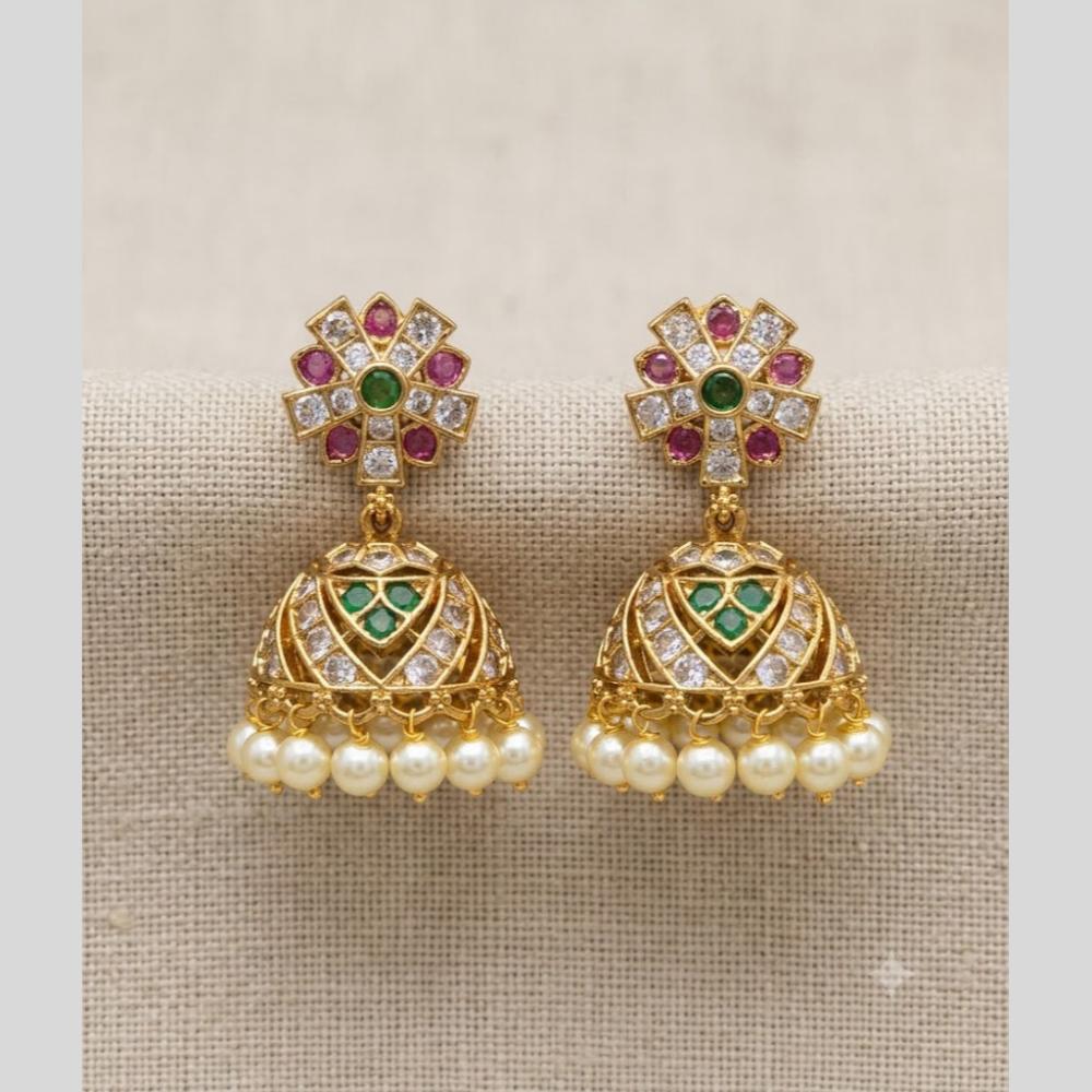 Sona Covering Elegant Pota Stone And Pearl Jhumki Earrings