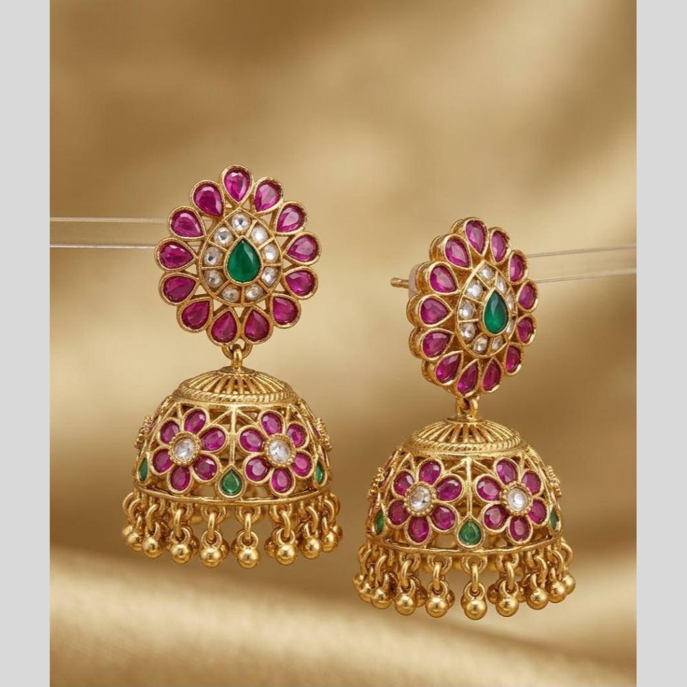 Sona Covering Elegant Pota Stone And Pearl Jhumki Earrings
