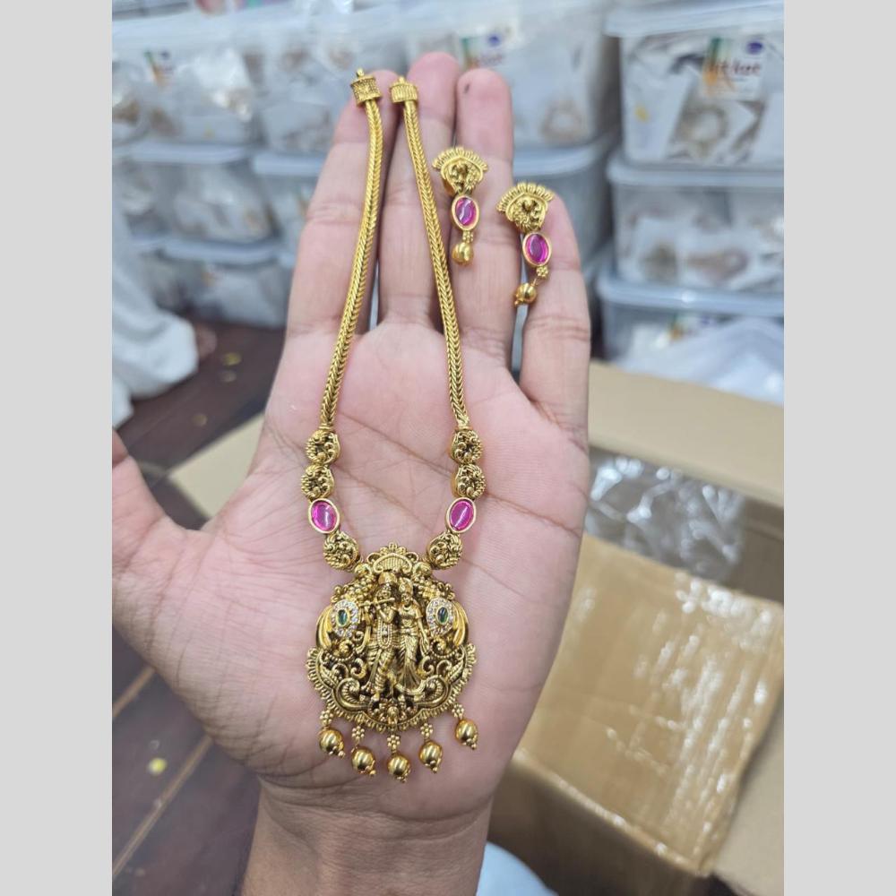 Sona Covering Elegant Pota Stone And Beads Temple Necklace Set