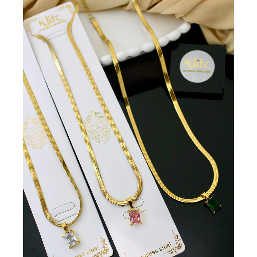 Klitz Classic Crystal Stone Snake Chain Necklace