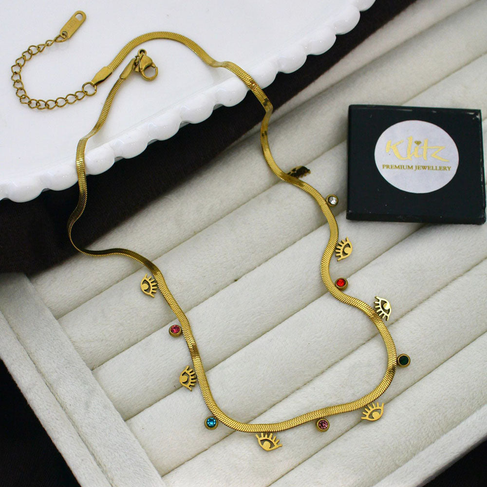 Klitz Classic Crystal Stone Evil Eye Snake Chain Necklace
