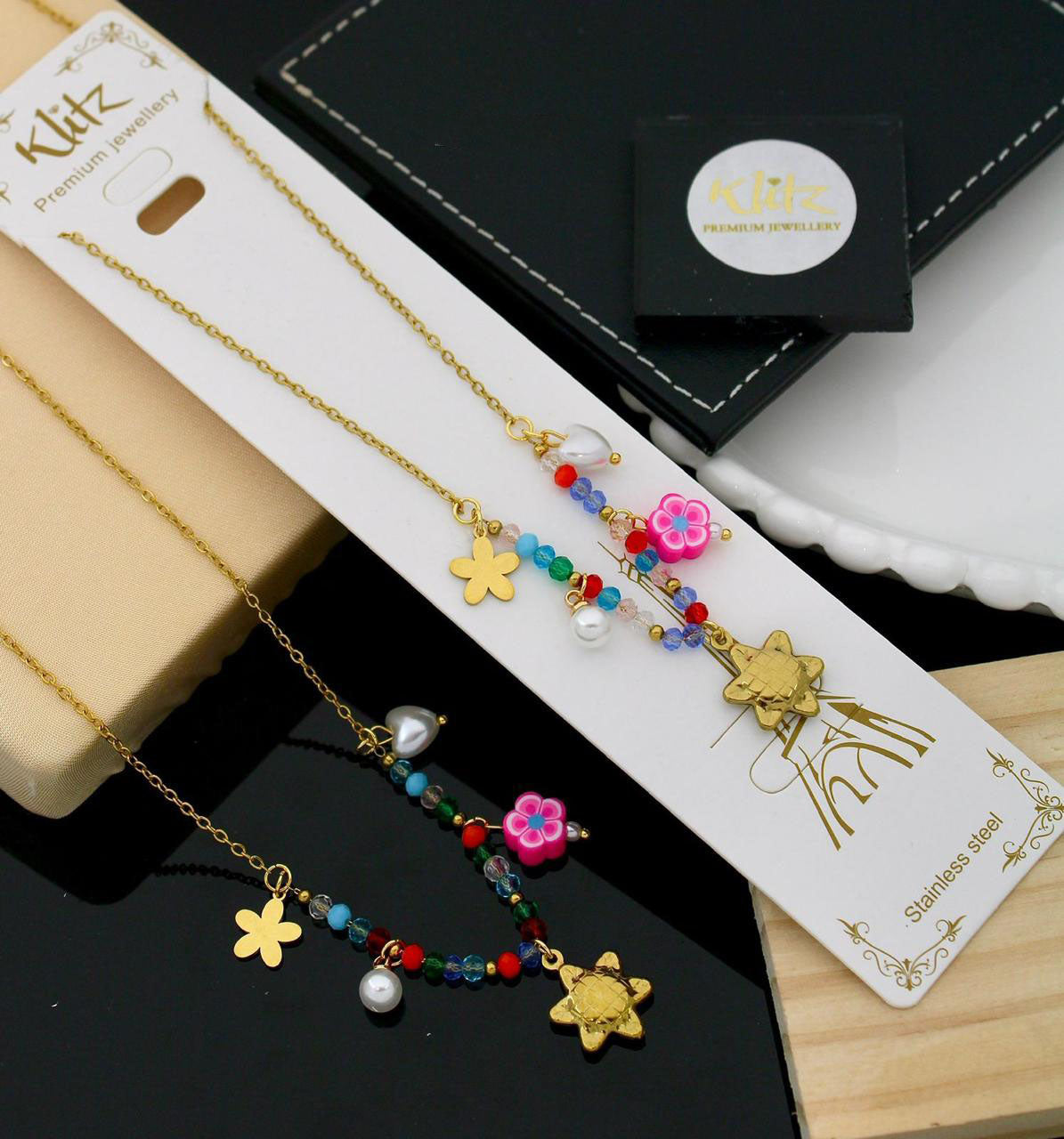 Klitz Premium Jewellery Pack of 12 Nature Inspired Tree Charm Pearl Necklace