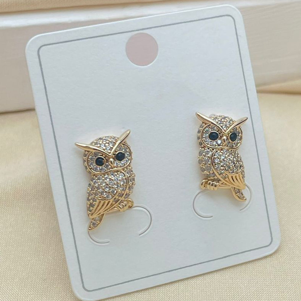 Klitz Stylish Stainless Steel Austrian Stone Owl Studs Earrings