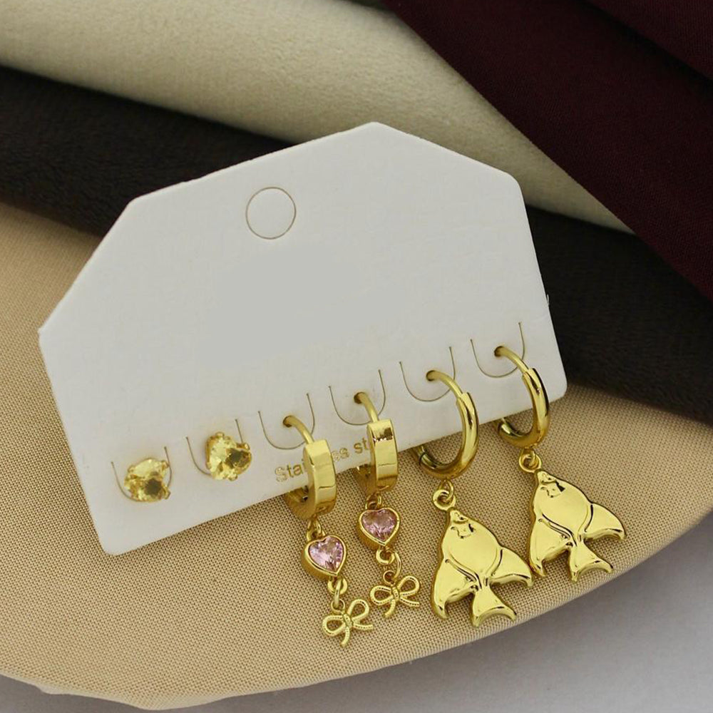 Klitz Designer Crystal Stone Studs Earrings Multi Set (Assorted Desing) (Pack of 12)