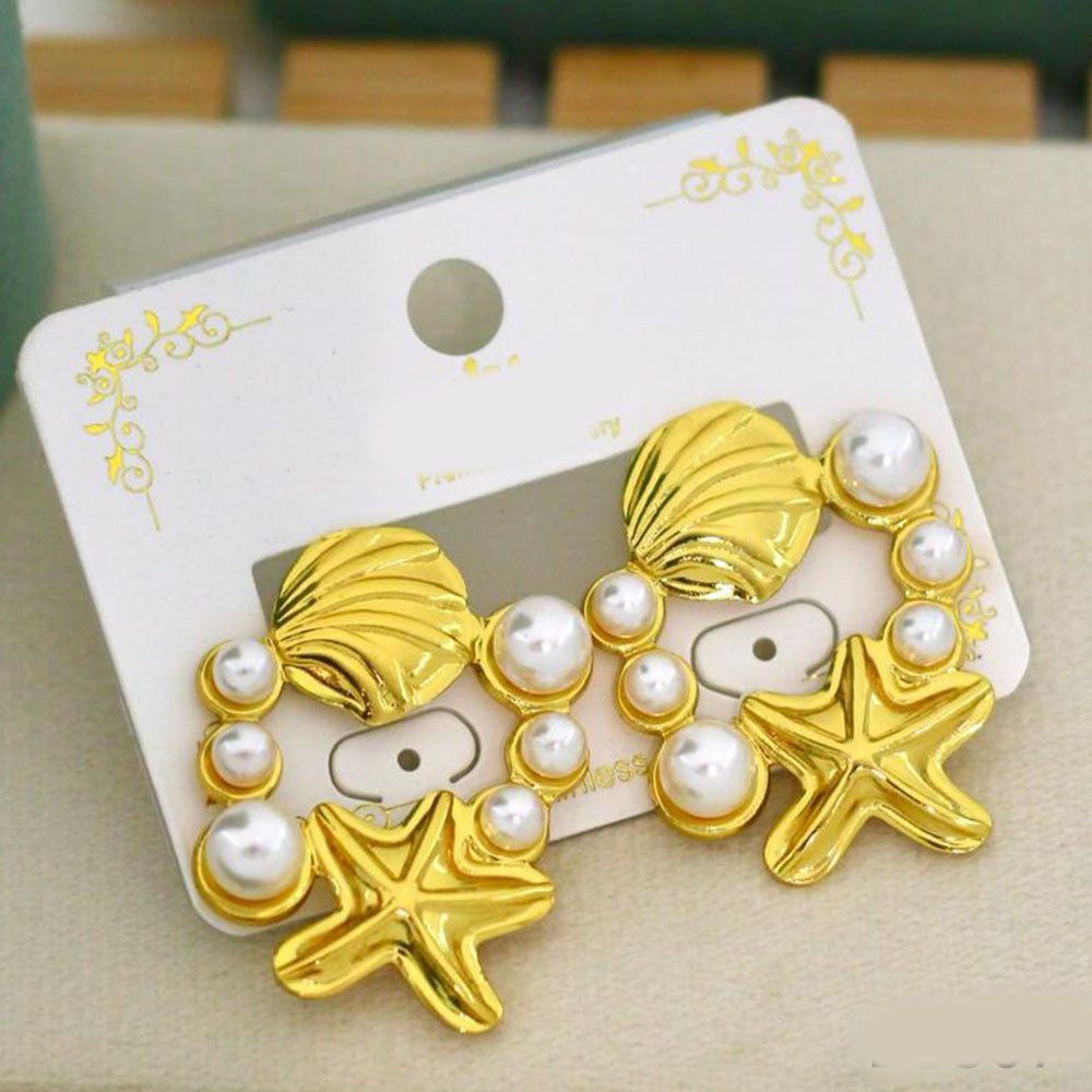 Klitz Designer Star And Shell Studs Earrings (Pack of 12)
