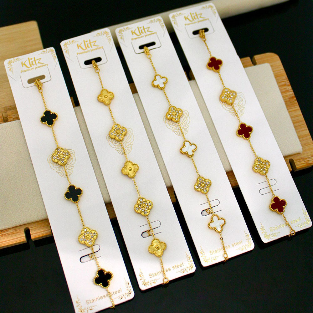 Klitz Beautiful Austrian Stone Clover Motifs Bracelet for Girls & Women (Pack of 12)