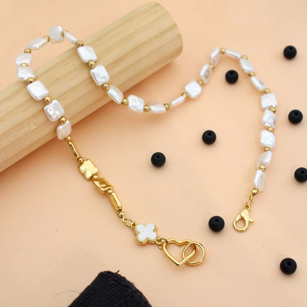 Klitz Gold Stainless Steel Beaded Heart Charm Necklace(Pack of 12)