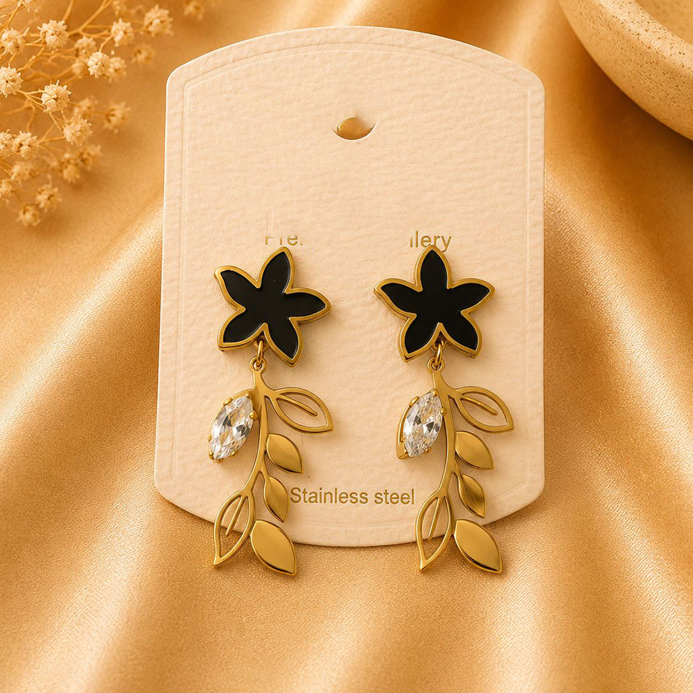 Klitz Elegant Flower Design Crystal Stone Dangler Earrings for Women (Pack of 12)