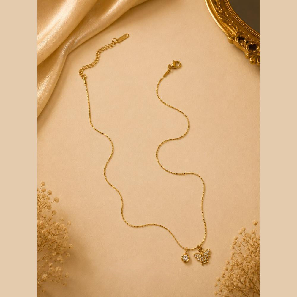 Klitz Fancy Stainless Steel Austrian Stone Butterfly Design Necklace Set (Pack of 12)
