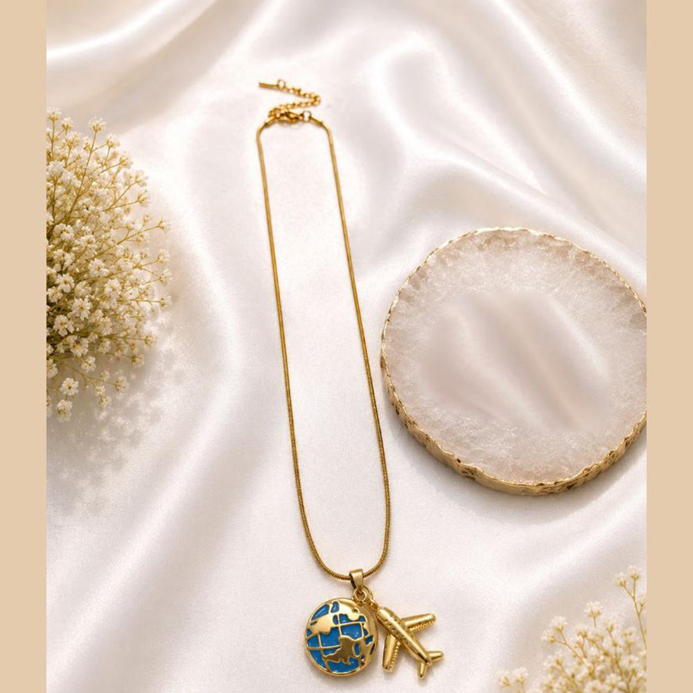Klitz Fancy Stainless Steel Globe And Airplane Charms Necklace Set (Pack of 12)