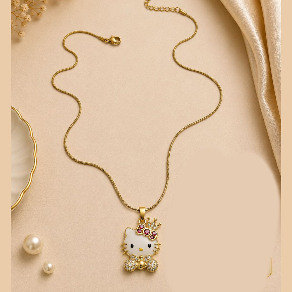 Klitz Fancy Stainless Steel Austrian Stone Cute Kitty Necklace Set (Pack of 12)