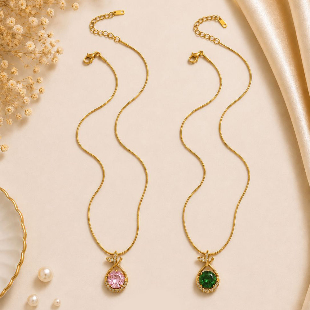 Klitz Fancy Stainless Steel Crystal Stone Necklace Set (Pack of 12)