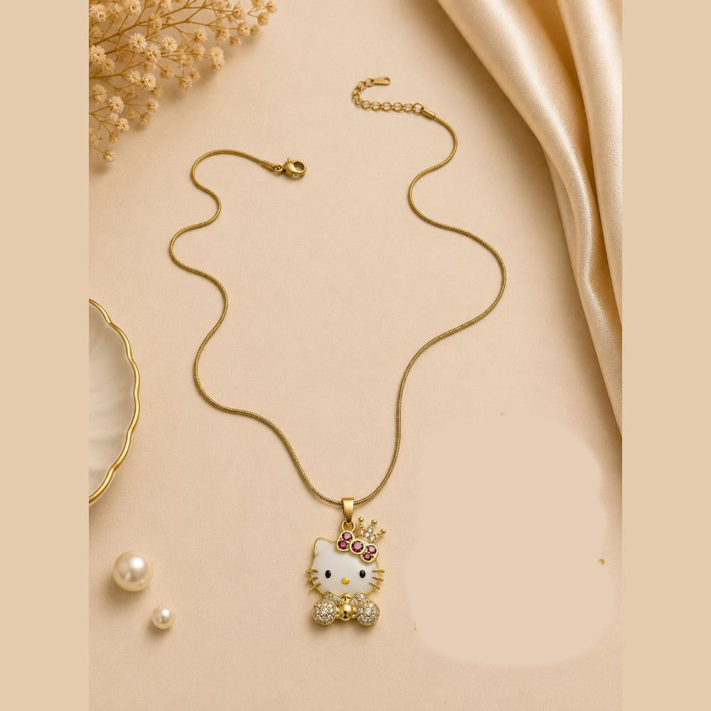 Klitz Fancy Stainless Steel Austrian Stone Cute Kitty Necklace Set (Pack of 12)