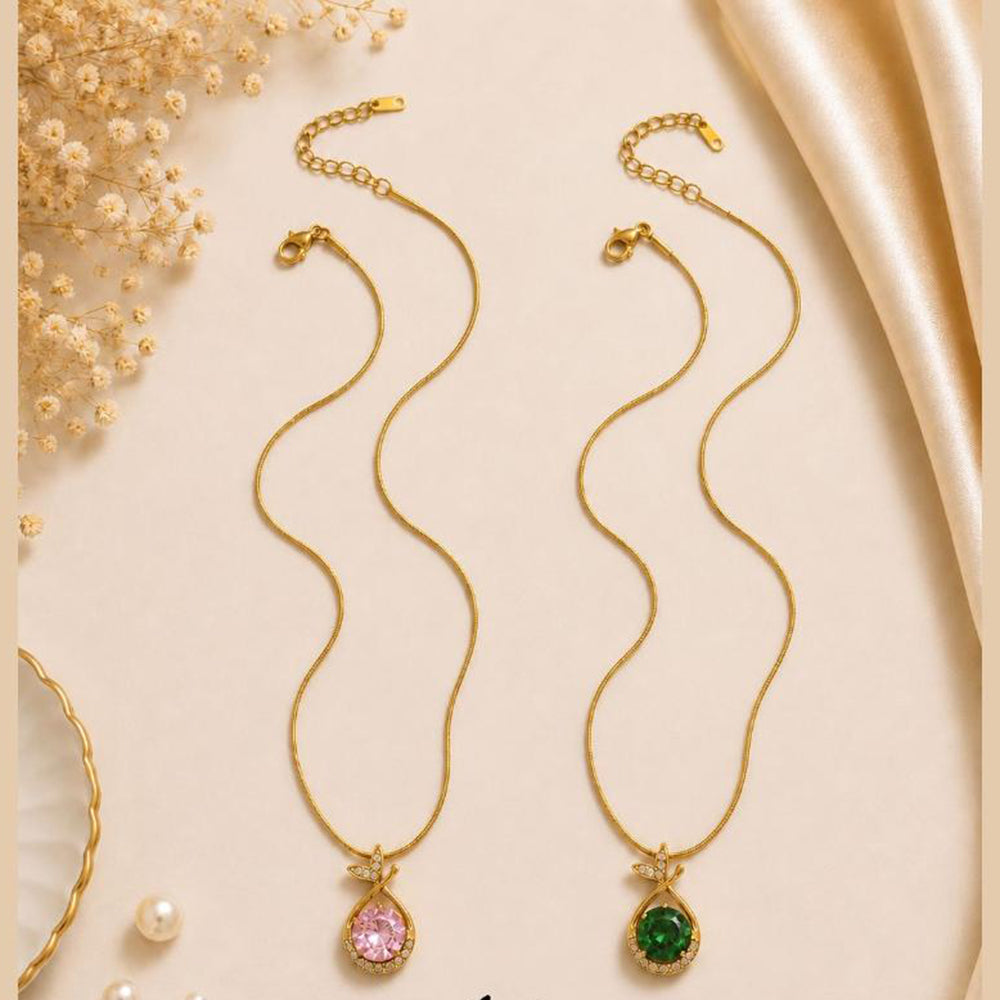 Klitz Fancy Stainless Steel Crystal Stone Designer Necklace Set (Pack of 12)