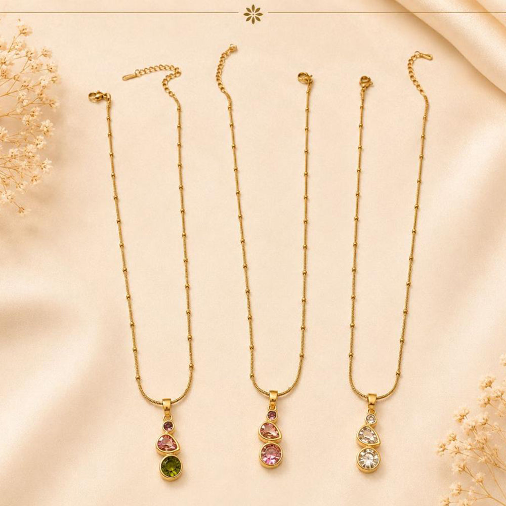Klitz Fancy Stainless Steel Crystal Stone Designer Necklace Set (Pack of 12)
