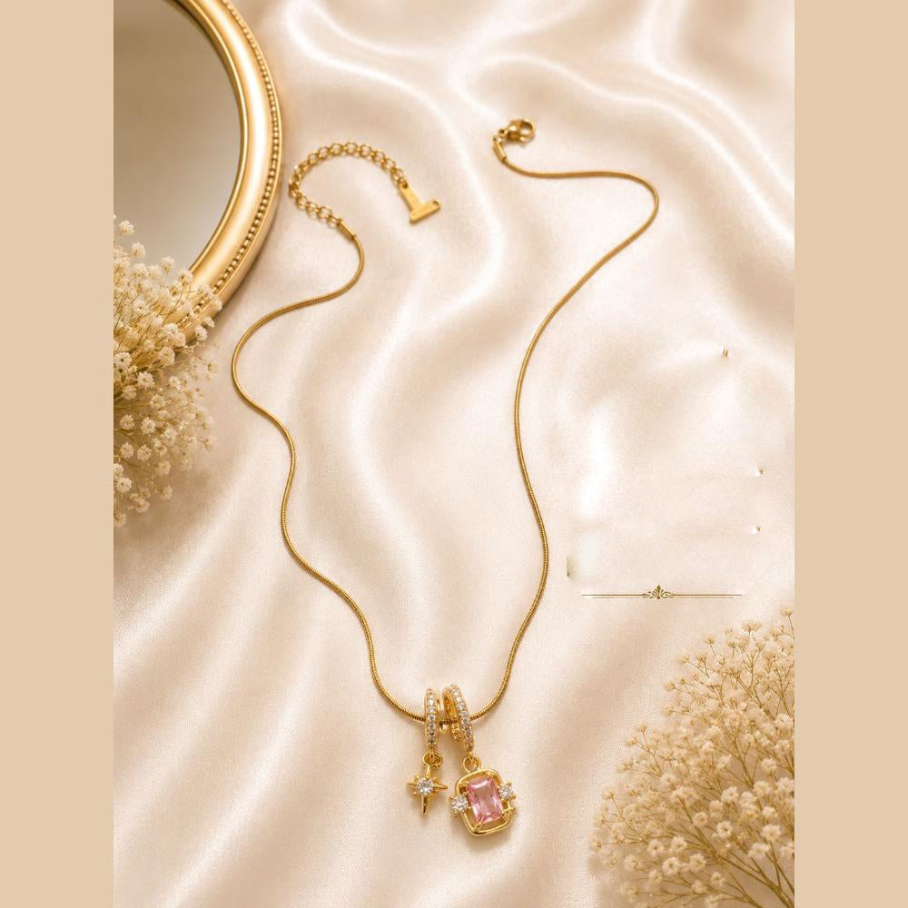 Klitz Fancy Stainless Steel Crystal Stone Designer Necklace Set (Pack of 12)