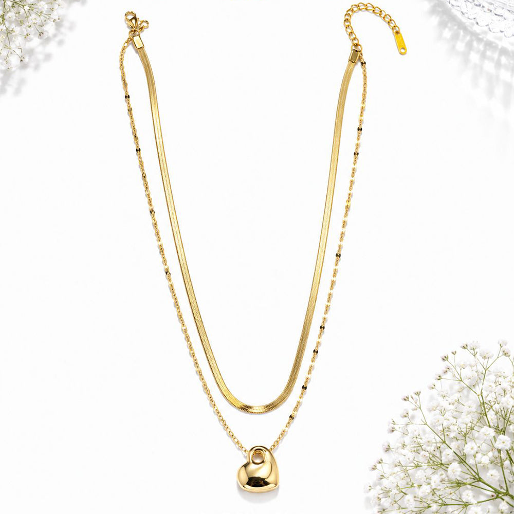 Klitz Premium Stainless Steel Herringbone Heart Shape Chain Necklace