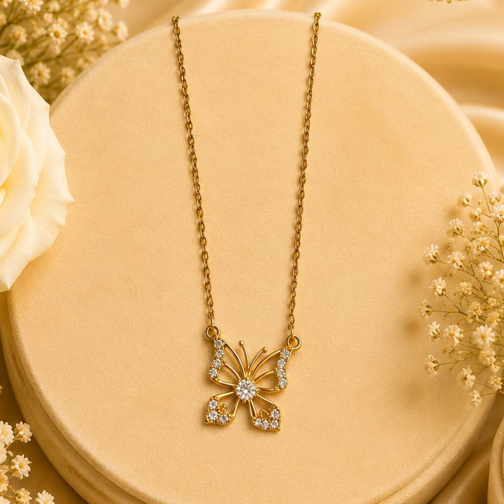 Klitz Premium Stainless Steel Butterfly Shape Crystal Chain Necklace