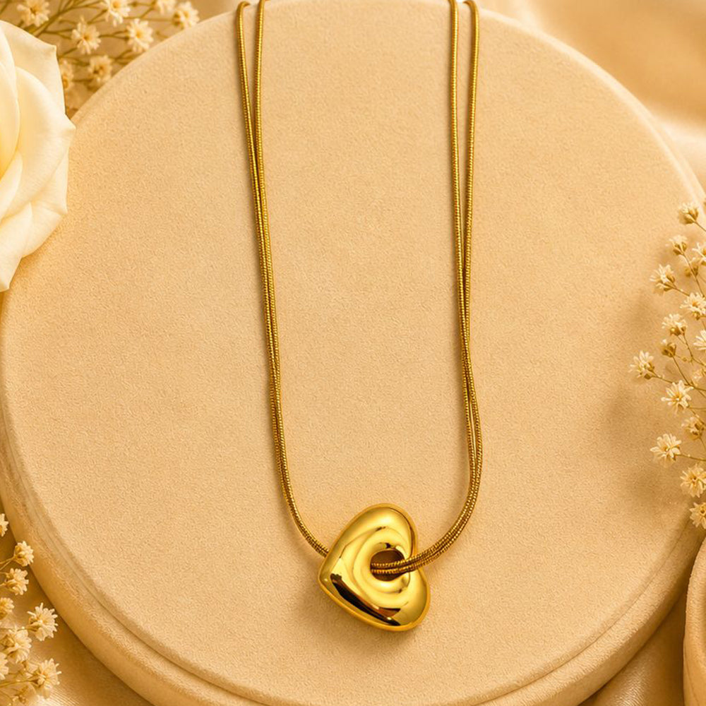 Klitz Premium Stainless Steel Herringbone Heart Shape Chain Necklace