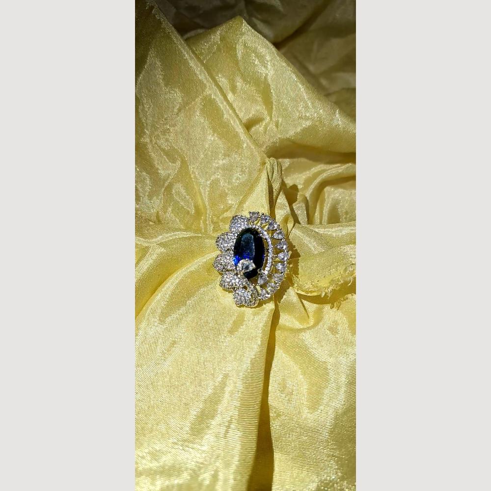 Dhirish International Silver Finish Sparkling American Diamond Ring