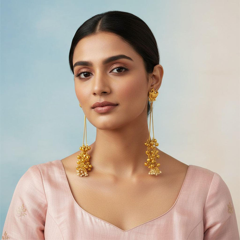 Dhirish International Trendy Peacock And Ghungroo Kashmiri Dangler Earrings