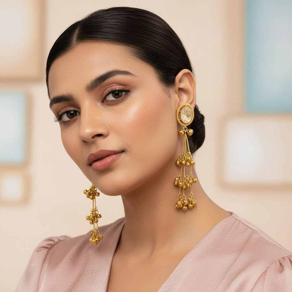Dhirish International Trendy Crystal Stone Ghungroo Kashmiri Dangler Earrings