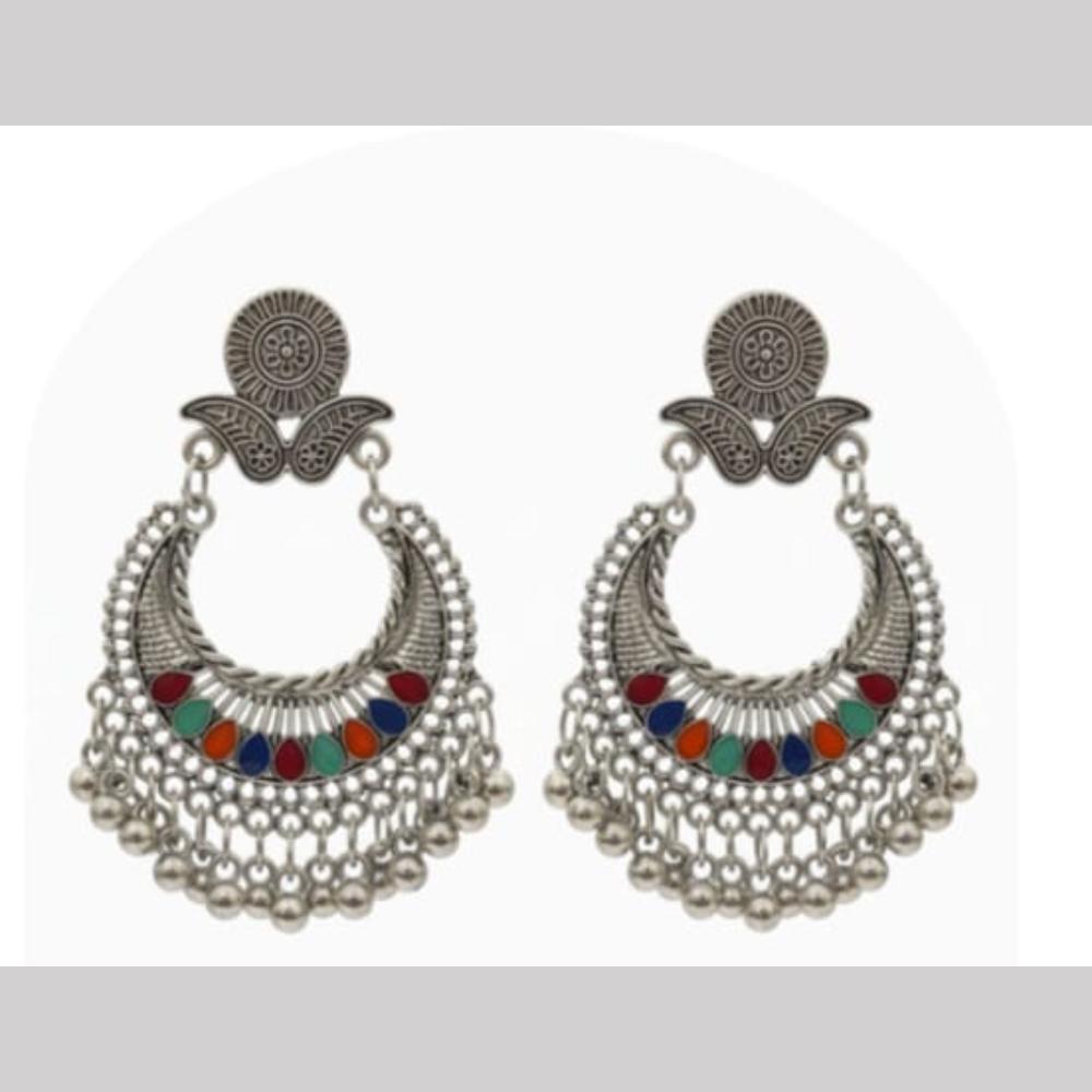 Dhirish International Heritage Oxidised Plated Meenakari Dangler Earrings
