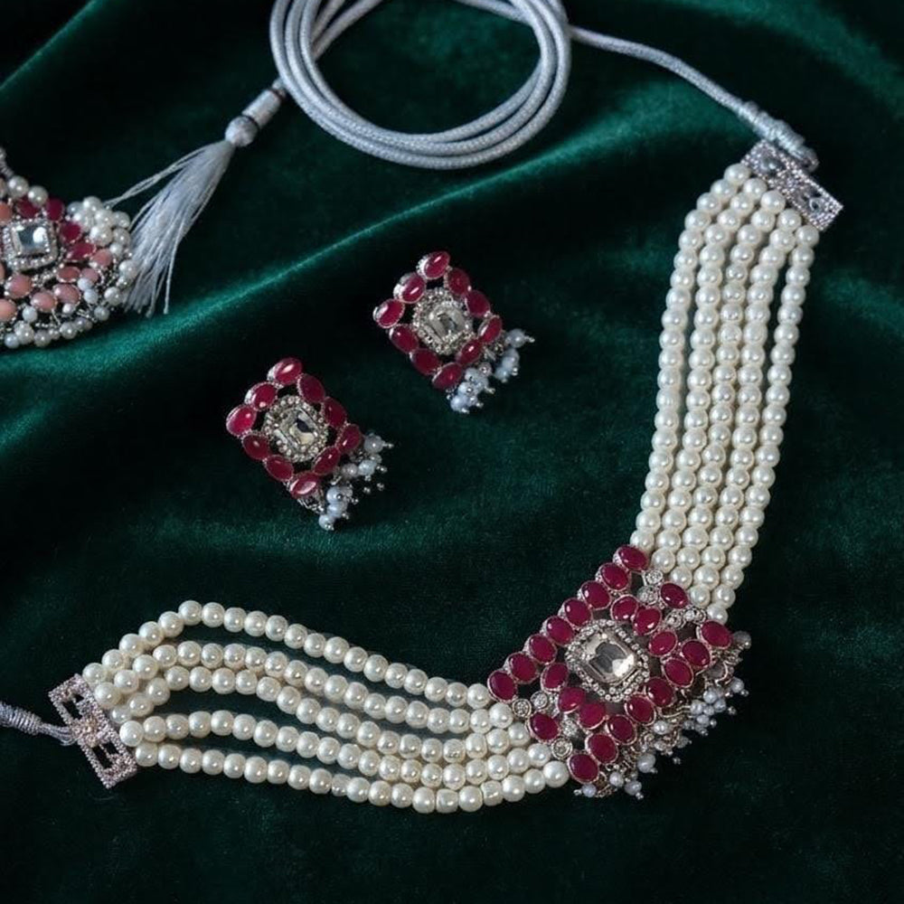 Dhirish International Pota Stone And Pearl Designer Choker Necklace Set for Women