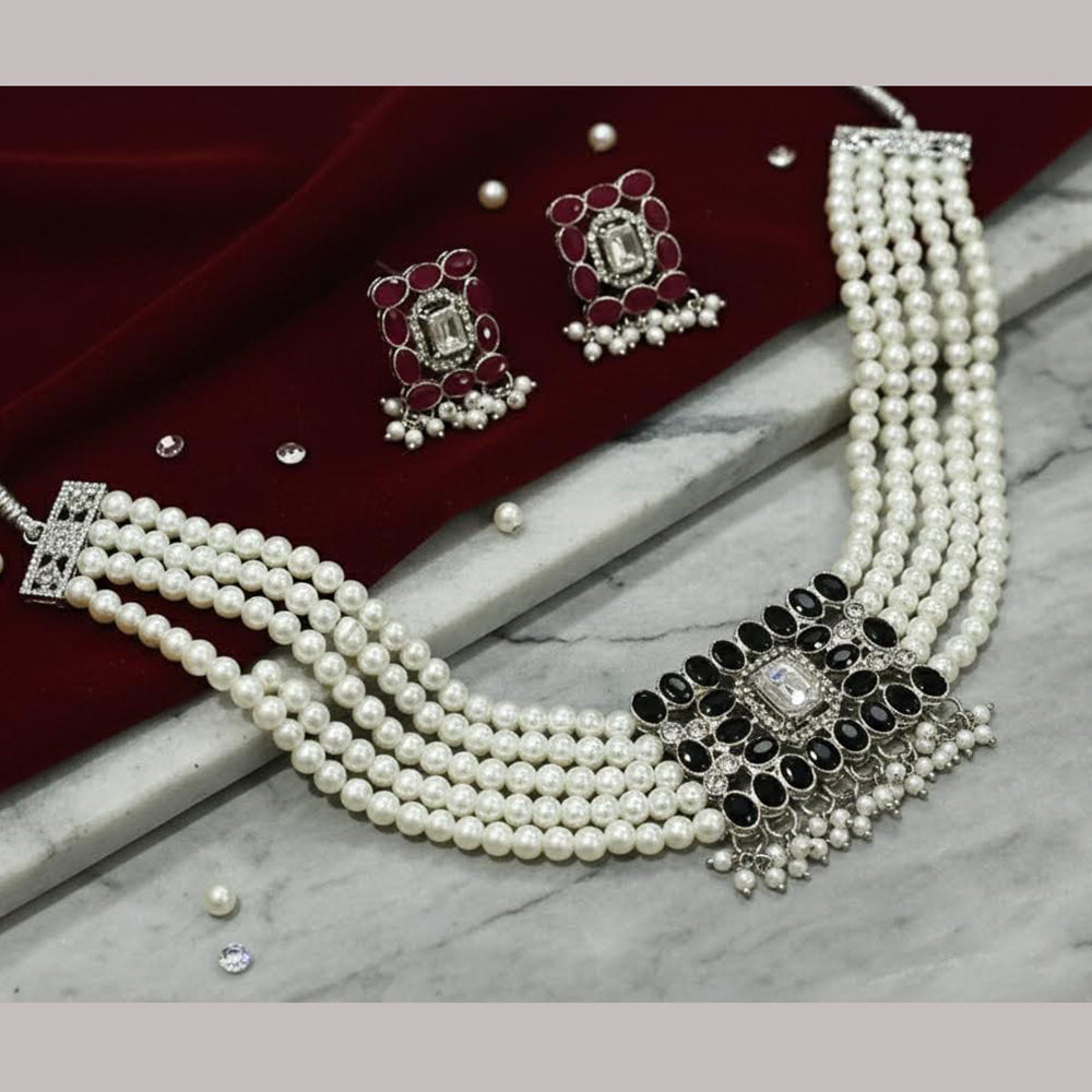 Dhirish International Pota Stone And Pearl Designer Choker Necklace Set for Women