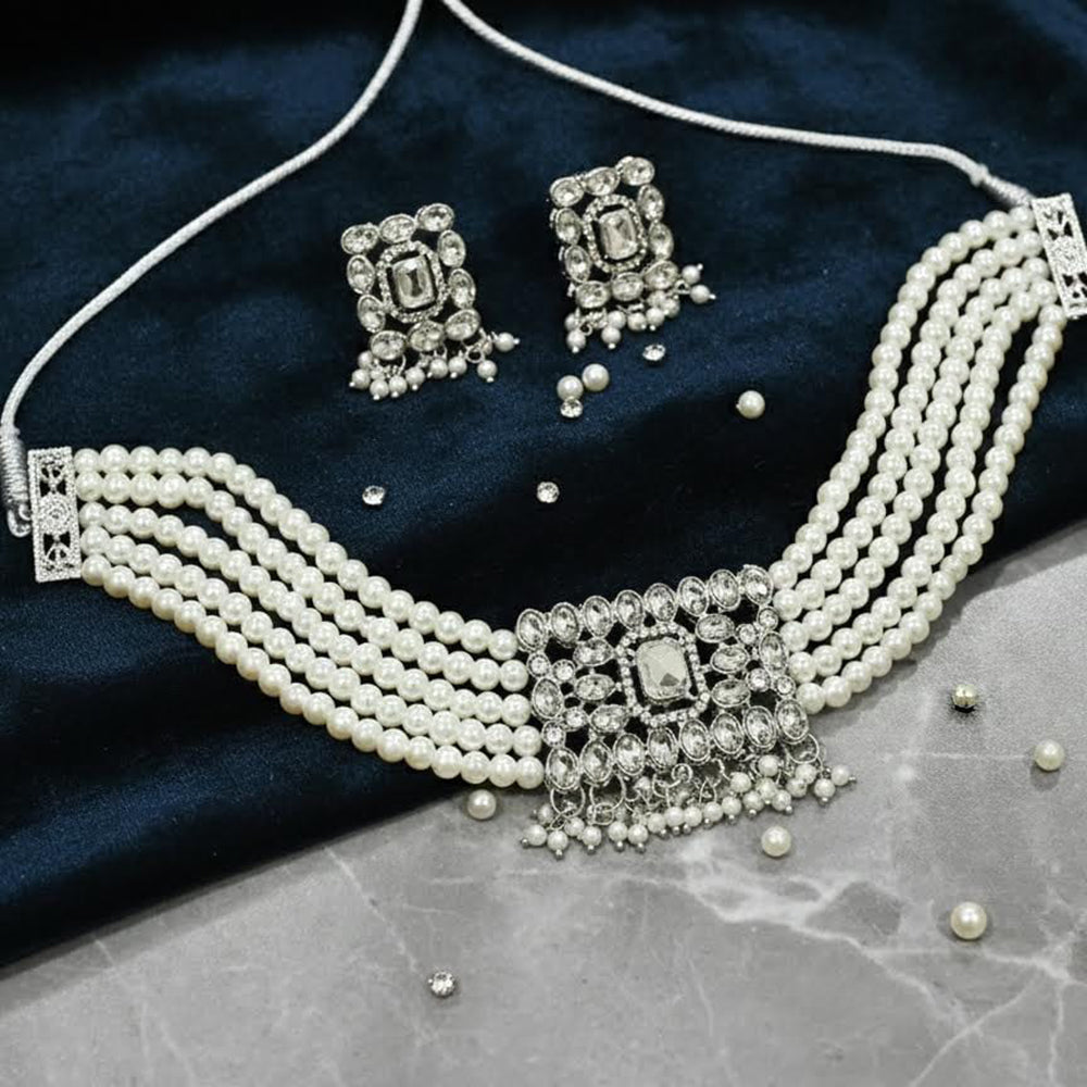 Dhirish International Pota Stone And Pearl Designer Choker Necklace Set for Women