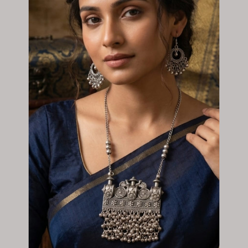 Dhirish International Statement Oxidised Plated Long Necklace Set