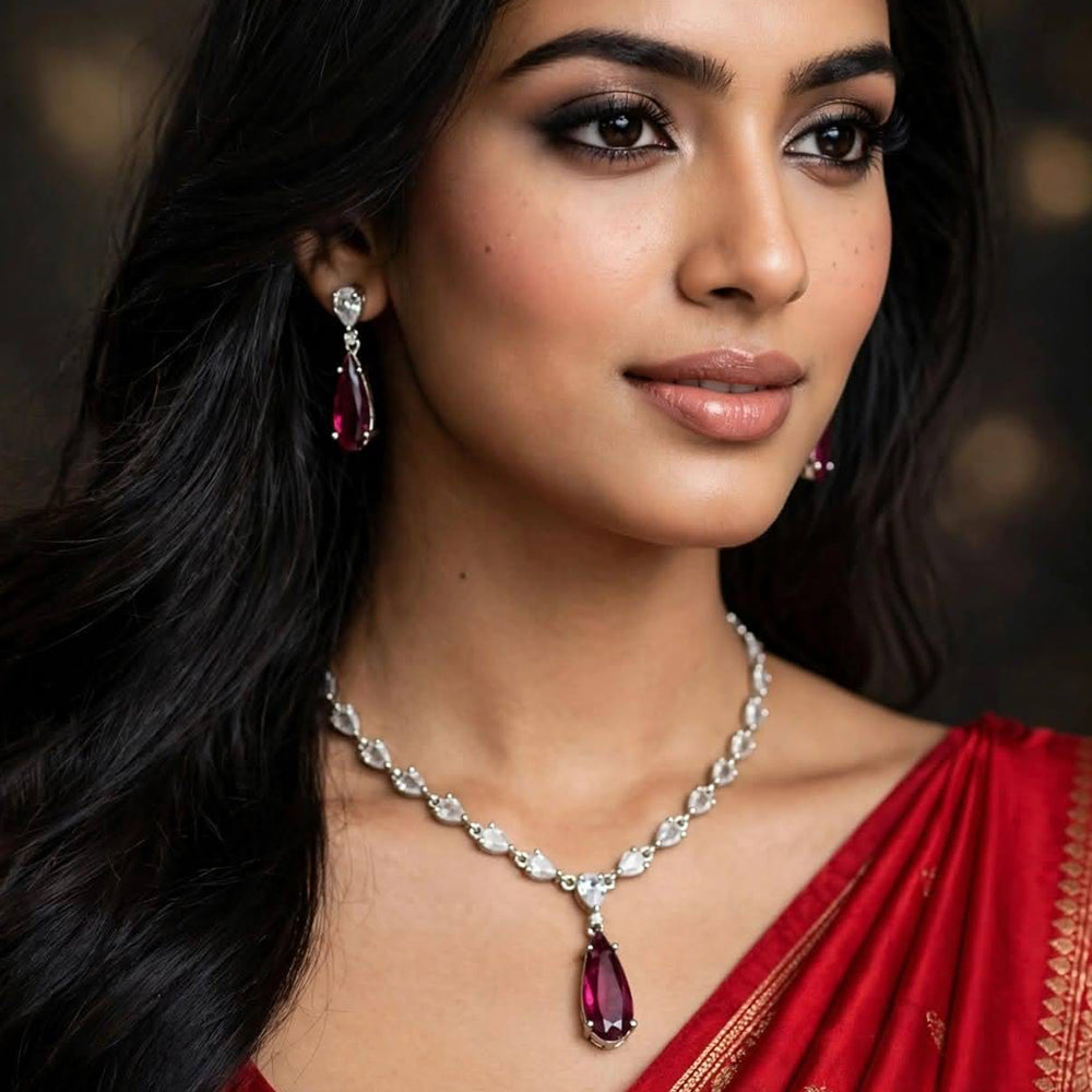 Dhirish International Royal American Diamond Necklace Jewellery Set