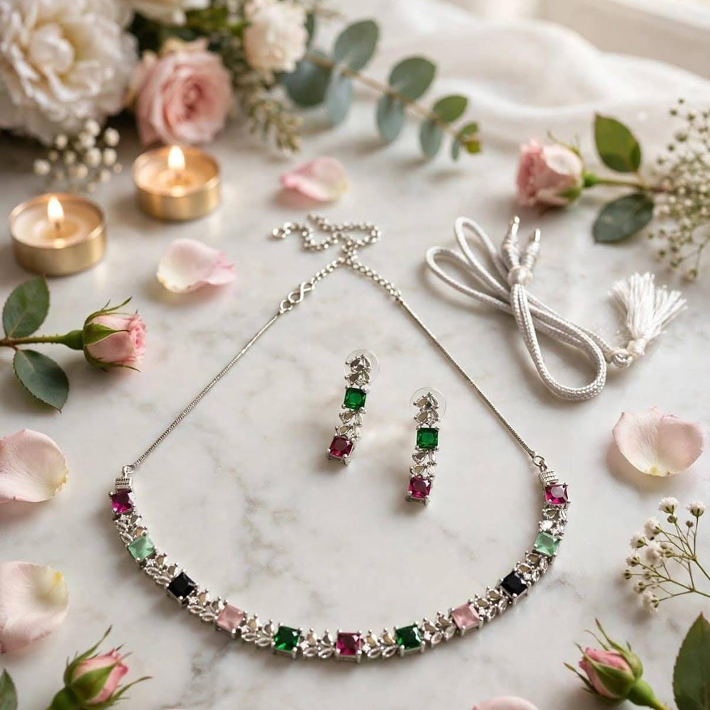 Dhirish International Royal American Diamond Necklace Jewellery Set