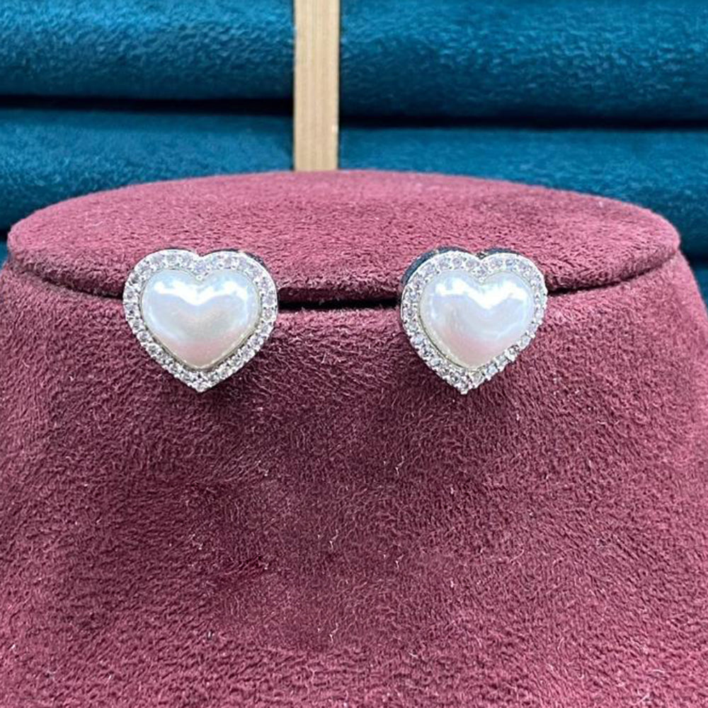 Dhiraj Sales Silver Plated Austrian Stone Heart Shape Studs Earrings