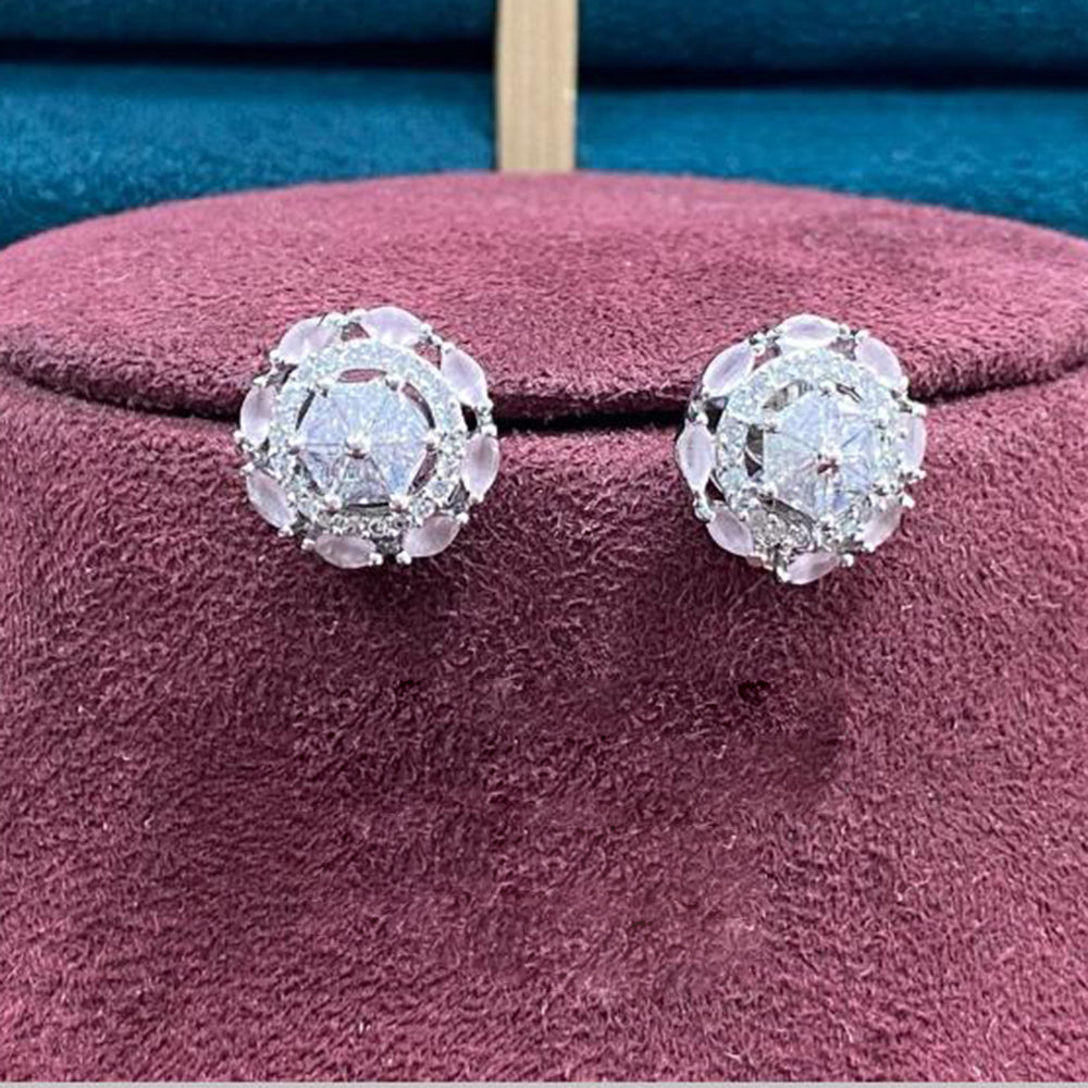 Dhiraj Sales Silver Plated American Diamond Studs Earrings