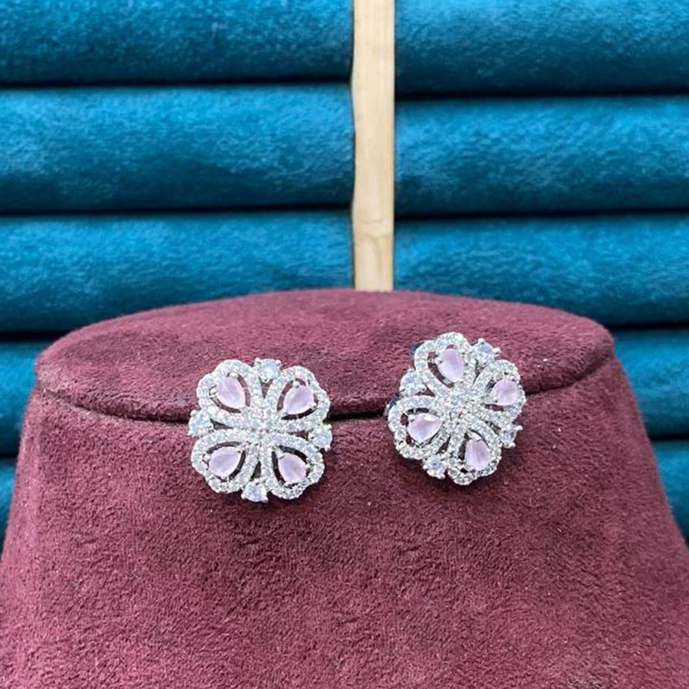 Dhiraj Sales Silver Plated American Diamond Studs Earrings