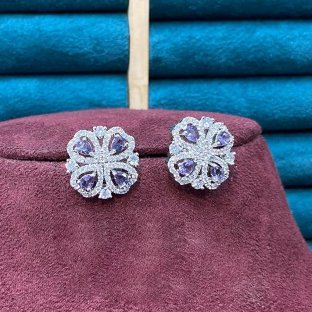 Dhiraj Sales Silver Plated American Diamond Studs Earrings