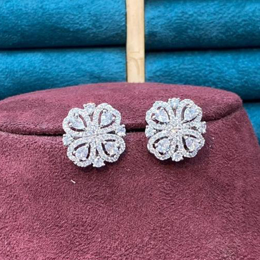 Dhiraj Sales Silver Plated American Diamond Studs Earrings