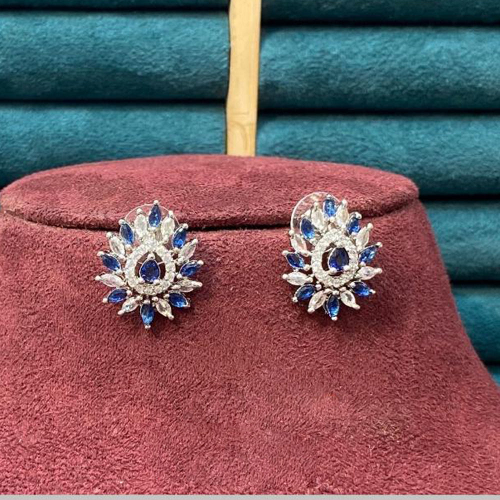 Dhiraj Sales Silver Plated American Diamond Studs Earrings