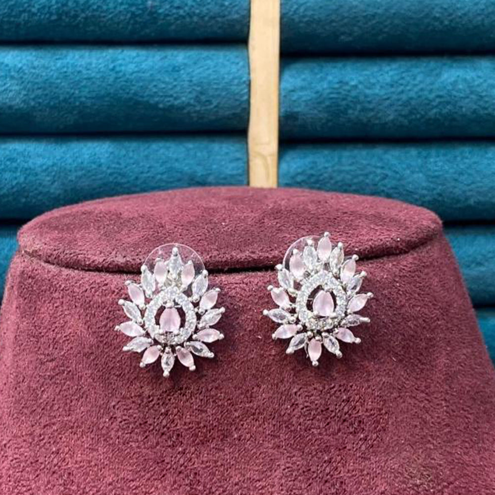 Dhiraj Sales Silver Plated American Diamond Studs Earrings